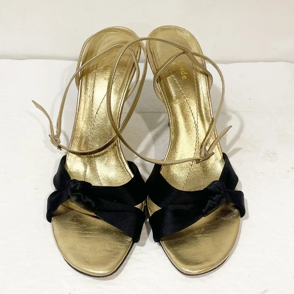 Kate Spade Size 10‎ Leather Gold Black Heels Ankle Wrap Women